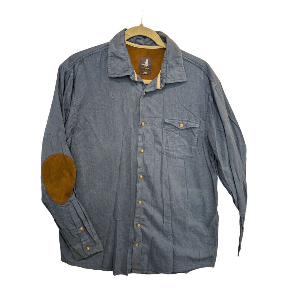 Johnnie O Flannel Shirt Mens Large Surflannel Blue Plaid Elbow‎ Pads Button Down